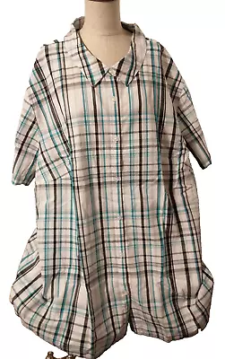 Woman Within Camp Shirt Tunic Top Madras Print Button Ft Sh/SL 5X NWOT Brand New • $9.99