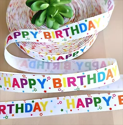 3/8 5/8 7/8 & 1.5 (1 YD) Happy Birthday Grosgrain Ribbon Balloons Celebration • $0.99