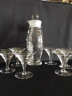 Vintage Cambridge Elegant Glass Martini Cocktail Shaker Set Rondo Optic Swirl • $400