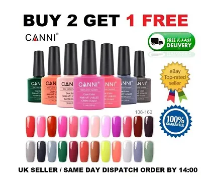 £3.95 • Buy CANNI UV Nail Gel Polish Soak Off UV LED Colour Glitter Base Top Coat Varnish 