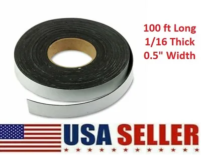 1/16 Thick Adhesive Magnetic Roll - 0.5  Width X 100' (2x50' Magnet Strip Roll) • $34