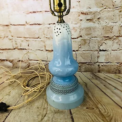 Vtg Table Lamp MCM Metal Base Ceramic 26 H Blue White • $21.88