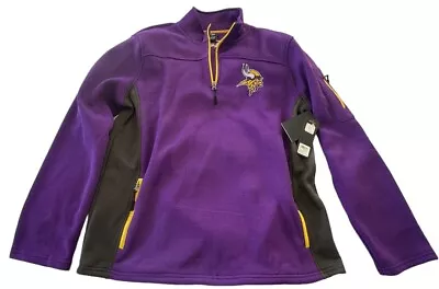 MINNESOTA VIKINGS Jacket NFL Knitted FLEECE Quarter Zip EMBROIDED MEN'S LARGE • $43.99