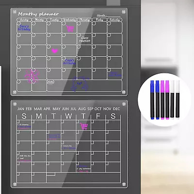 Fridge Planner Magnetic Clear Acrylic X 2 Boards 6 Free Markers-Free Shipping • £14.99