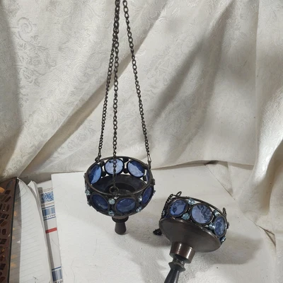 $25 • Buy Yankee Candle Vintage Tealight Hanging Holder's With Blue Jeweled Accents - Set
