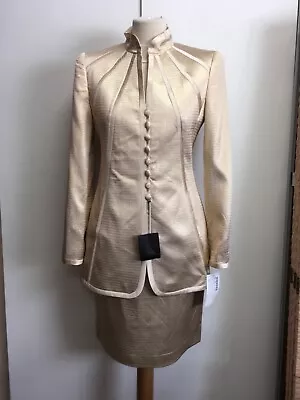 Vintage Louis Feraud 3 Piece Silk Blend Skirt Suit Powder Gold 10 • £290