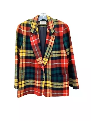 Vintage PENDLETON Women's Colorful Plaid Wool Blazer Coat 1980’s Size 10 • $84.99