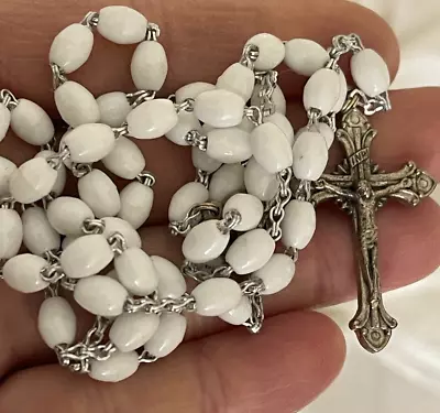 Vtg. Italy White Plastic  Rosary Beads • $15