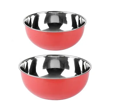 Stainless Steel Metal Deep Mixing Salad Bowl Caterer Spaghetti Pasta Red 21/25cm • £8.99