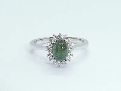 Ladies 925 Solid Silver Green Tourmaline & White Sapphire Cluster Ring Size M • £36.99