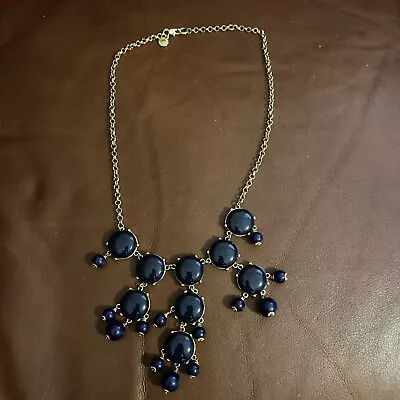 J.CREW EUC BUBBLE STATEMENT NECKLACE Long Beaded Navy Blue Gold • $9.99