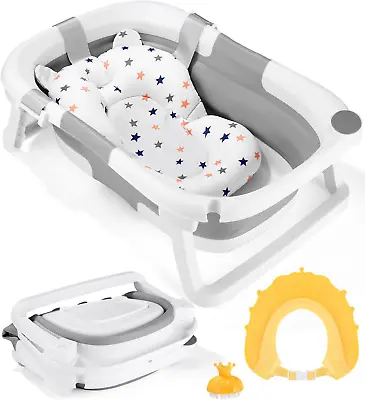 Baby Bath Tub Foldable Comes With Bathtub Pillow Shower Cap Shower Brush Gray • £57.23