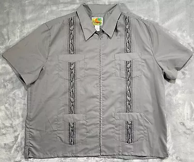 Genuine Haband GUAYABERA Shirt Full-Zip Embroidered 4-Pockets ~ XX / Grey • $21.15