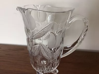 Vintage Pitcher  Etched Tulip Design With Cut Glass Leaves  Rest On 3feet #Of2 • $26.50