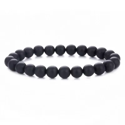 Men Women 8MM Black Onyx Lava Stone Yoga Mala Beaded Charm Chain Wrist Bracelets • $6.39