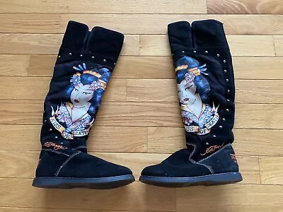 Ed Hardy Kiss Of Death Boots - Never Worn Size 6 USA Black  • $25