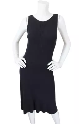 Margaret O'Leary Dress Womens M Navy Rib Knit Sleeveless Cotton Silk Cutout Back • $23.06