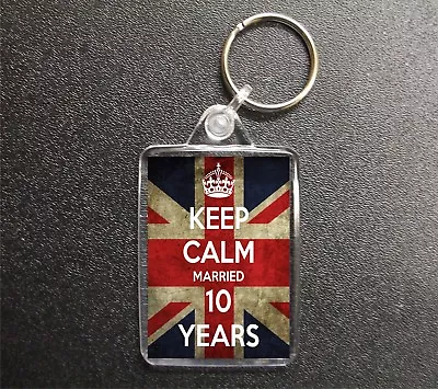 Keep Calm Married 10 Years Union Jack Keyring Wedding Anniversary Tin • £3.50