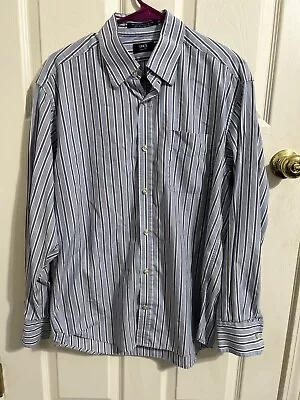 Lincs Button Up Shirt Adult Med Blue White Red Striped David Chu Mens Casual • $18