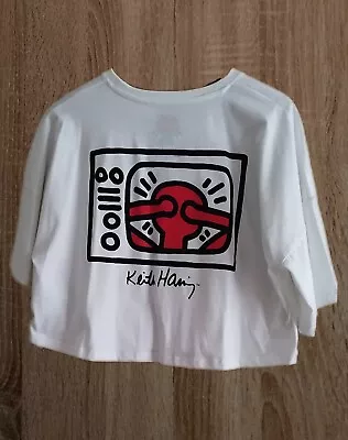 Keith Haring White T-shirt Red Crop Top Print S • £10