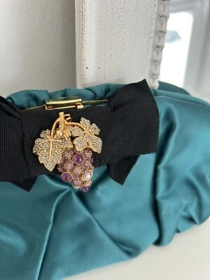 £33 • Buy Fabulous DOLCE & GABBANA Green And Pink Silk Grape Clasp Clutch Bag (Real)