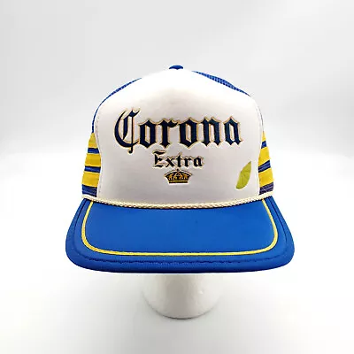 Corona Extra Beer Three Striped Blue Snapback Trucker Hat Vintage Tap Caps • $17