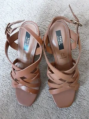 M&S Insolia 5.5 Tan Brown High Heel Strappy Sandals • £10