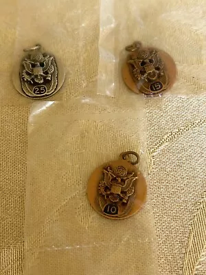 Vtg NOS Lot Of (3) Military Eagle Pendant Charm 10 15 25 Year Service Sterling • $16