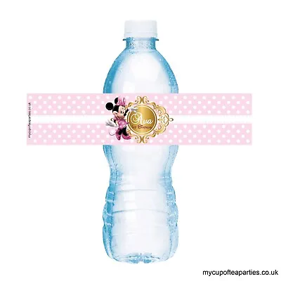 12x Gold Pink Minnie Mouse Birthday Fruit Shoot Bottle Label Party Decor Favour • $7.45