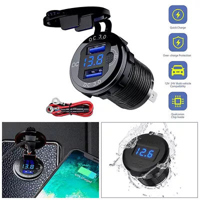 12V/24V Car Motorcycle Cigarette Lighter Socket Adapter With 2 USB Charger Plug • £10.69