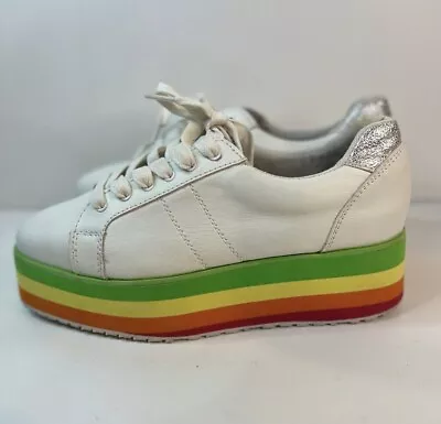 Very Volatile - Leather Jukebox White Platform Sneakers Retro Rainbow Women’s 9 • $30