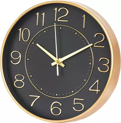 Modern Wall Clocks Battery Operated10 Inch Black And Gold Clock For WallSilent • $26.88