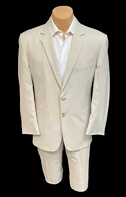 Men's Sand Tan Suit With Flat Front Pants Spring Summer Wedding Groom 46XL 45W • $53.95