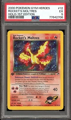 Pokemon PSA 5 EX 1st Edition Gym Heroes Holo Rocket's Moltres 12/132 • $74.99