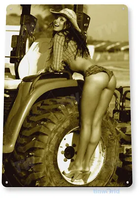 TIN SIGN Farm Girl Metal Décor Art Pin-up Cowgirl Tractor Shop Garage A795 • $10.25