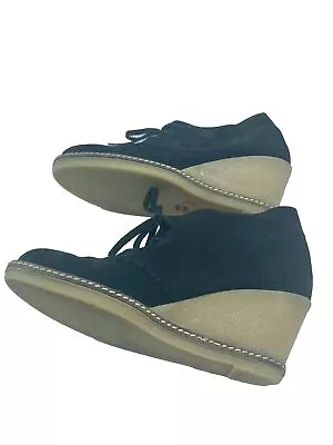 J Crew Women Ankle Boots Macalister Round Toe LaceUp Suede Wedge Black Italy 6US • $24.50