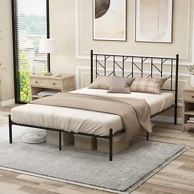 4FT Double Bed Frame With Headboard Metal Platform Bed W/30 Cm Under Bed Storage • £75.95