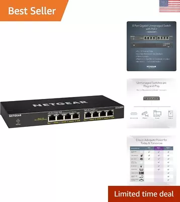 8-Port Gigabit Ethernet Unmanaged PoE+ Switch - With 8 X PoE+ @ 83W Desktop ... • $104.99