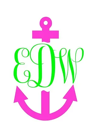 Monogrammed Anchor Car Sticker 4.5  X 7.5  Window Decal In Hot Pink / Lime Green • $6.01