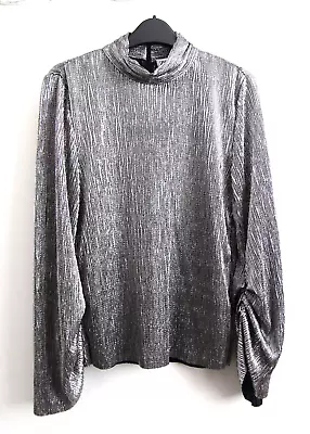 £24.99 • Buy ZARA Limited Edition SHIMMERING SILVER TOP Shiny METALLIC HIGH NECK BLOUSE Xs