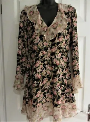 £2.99 • Buy Black Floral Garden Dress  *topshop** Sz 10
