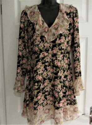 £2.99 • Buy Black Floral Garden Dress  *topshop** Sz 10