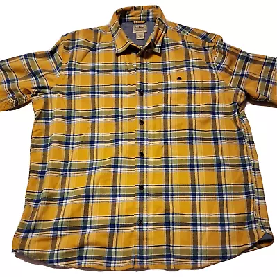 L.L. Bean Flannel Plaid Long Sleeve Shirt Mens LARGE Traditional Fit Yellow Blue • $18.98