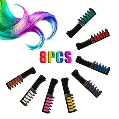 8 Colors Hair Chalk Comb Kit Temporary Washable Dye Brush Kids Girls Party Gifts • £8.89