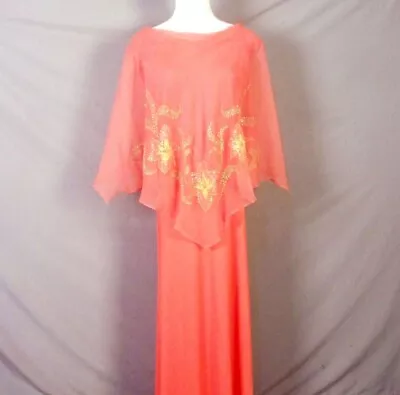 Vintage 60s Tangerine Disco Goddess Dress Prom Formal Bridesmaid Embellish 16 • $71.99