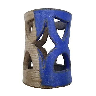 Vintage Studio Art Pottery Luminary Candle Holder Vase Shades Of Blue Signed • $12.95