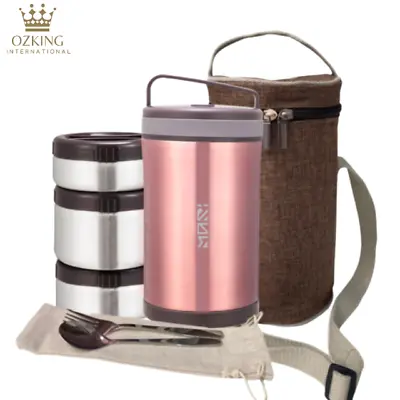 Vacuum Insulated Thermos Soup Cup Food 3 Container Stainless Lunch Box Layers • $69.90