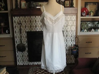 Vintage Full Slip White Size 36 Lace Sheer Fabric Cotton Blend • $19.95