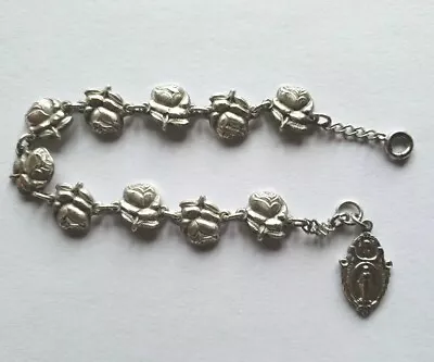 Vtg Mary Miraculous Roses Saints Medals Metal Bracelet 7 1/2 In • $18