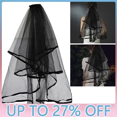 Black Comb Veil Halloween Fancy Dress Costume Widow Hen Night Party Bride UK • £3.77
